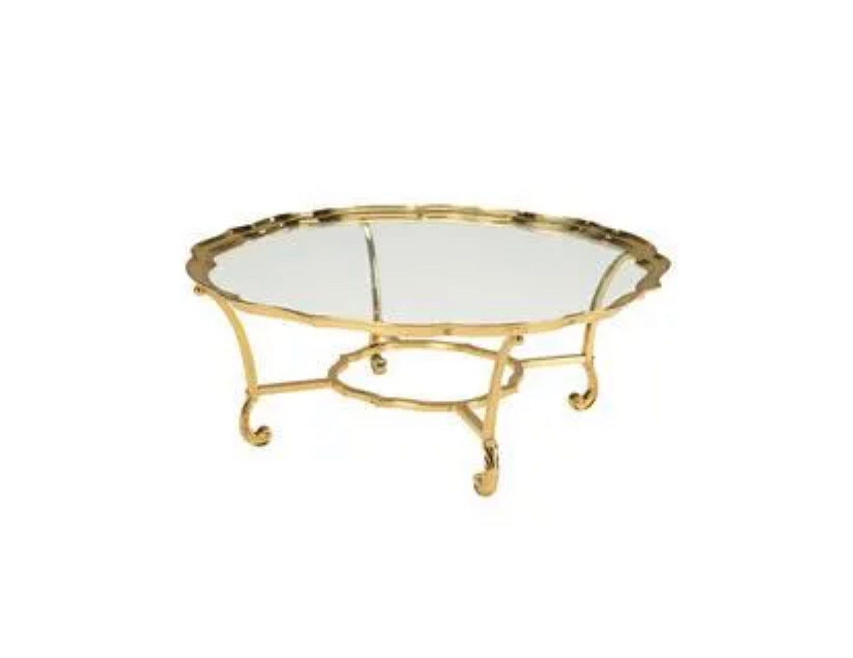 Vintage La Barge Scalloped Brass and Glass Coffee Table - Park +