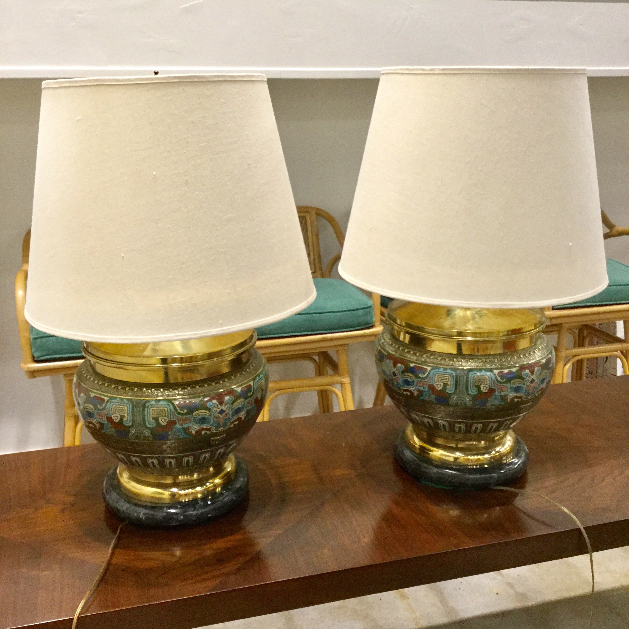 Vintage Brass and Enamel Lamps (Pair) - Park + Eighth