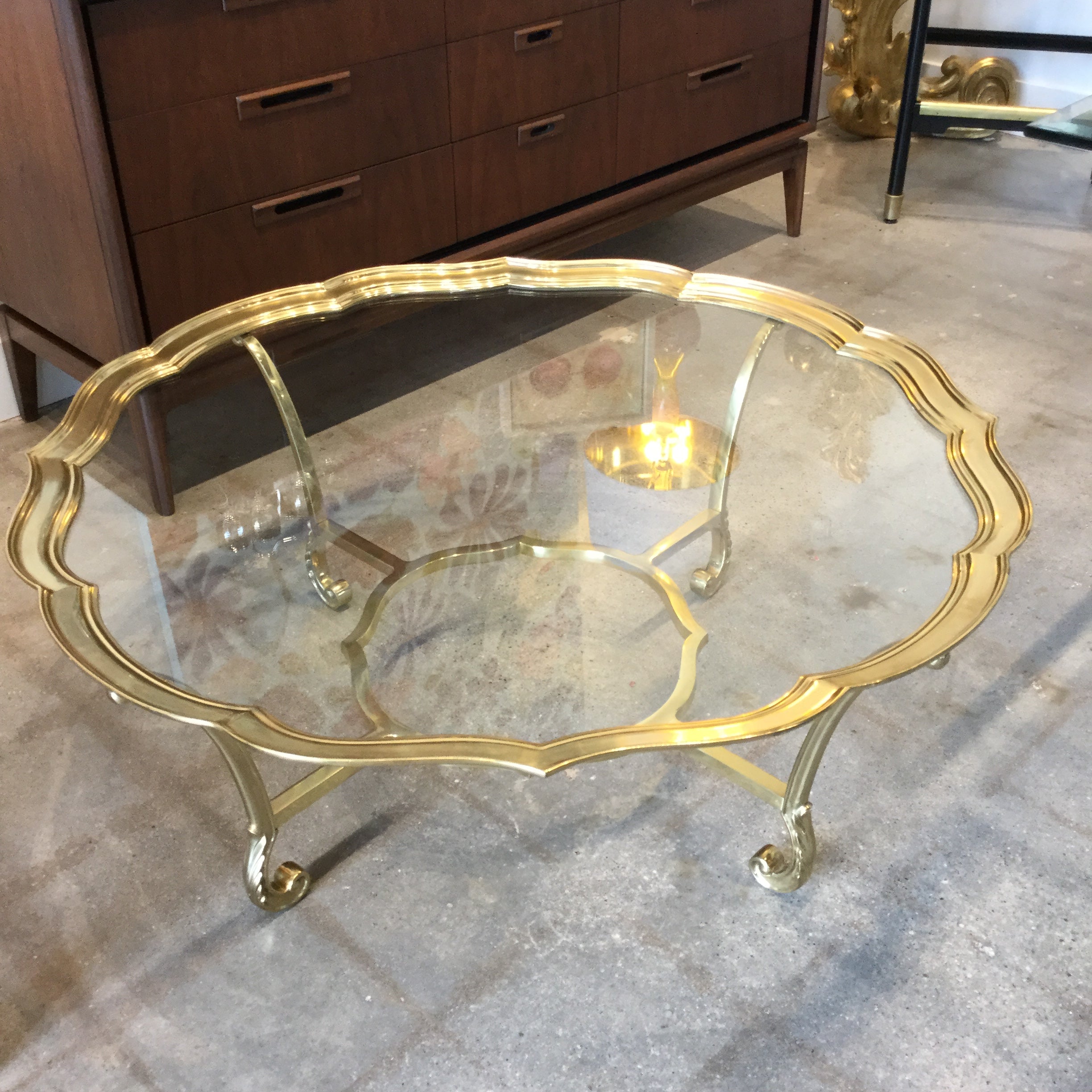 Vintage La Barge Scalloped Brass and Glass Coffee Table - Park + Eighth