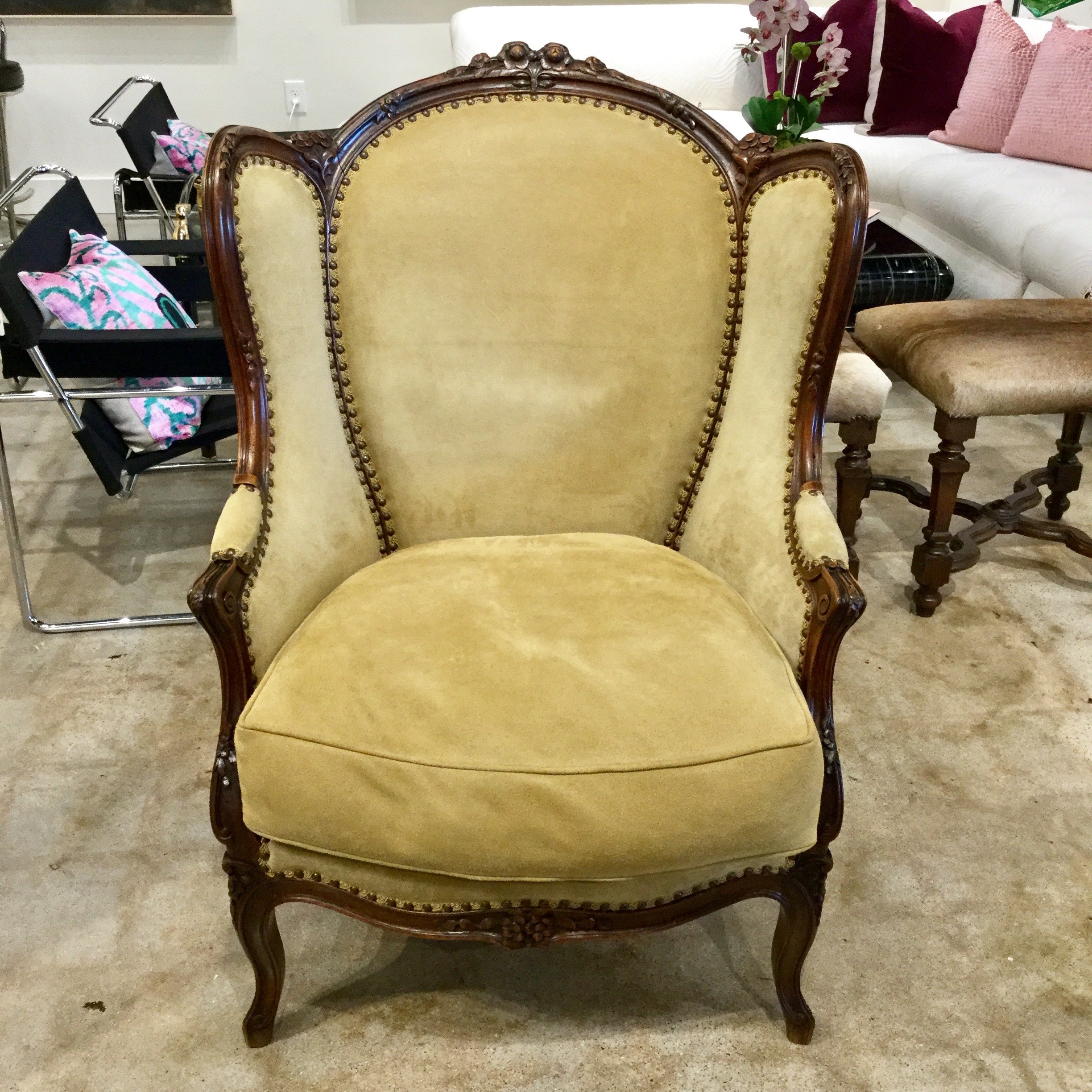 French louis xv style walnut bergere arm chair